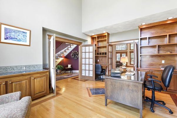 Home Office, Interior, Recessed Lighting, Wood Texture Flooring