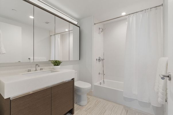 Bathroom, Interior, Recessed Lighting, Wood Texture Flooring