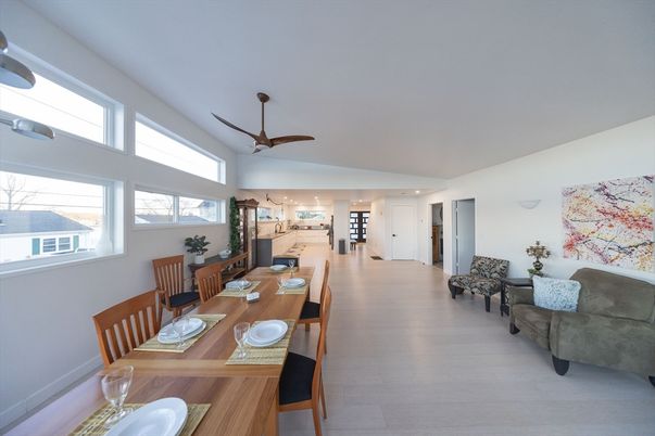 Dining room, Interior, Recessed Lighting, Wood Texture Flooring