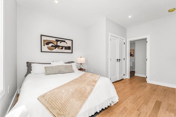 Bedroom, Interior, Recessed Lighting, Wood Texture Flooring