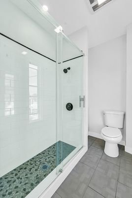 Bathroom, Glass Shower, Interior, Recessed Lighting
