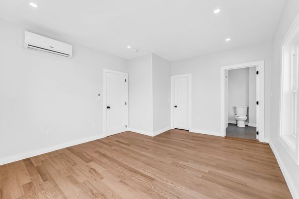 Bathroom, Empty room, Interior, Recessed Lighting, Wood Texture Flooring