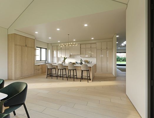 Interior, Kitchen, Pendant Lights, Recessed Lighting, Wood Texture Flooring