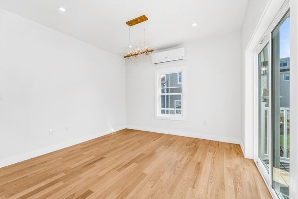 Chandelier, Empty room, Interior, Recessed Lighting, Wood Texture Flooring