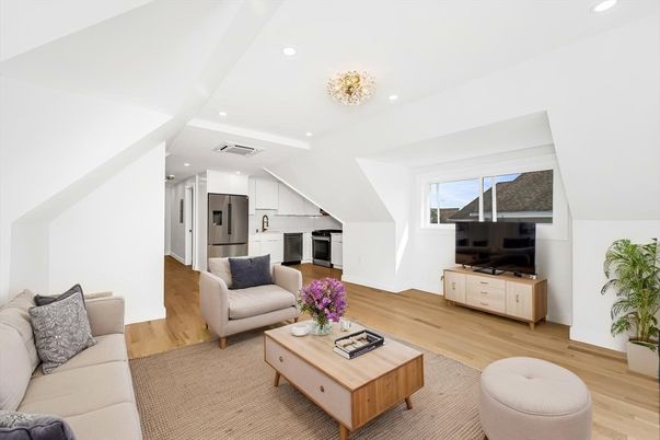 Interior, Kitchen, Living room, Recessed Lighting, Stainless Steel Appliances, Wood Texture Flooring