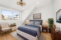 Bedroom, Chandelier, Interior, Recessed Lighting, Wood Texture Flooring