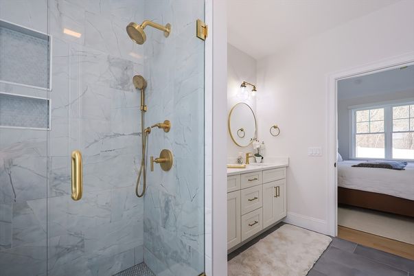 Bathroom, Bedroom, Glass Shower, Interior, Marble Walls