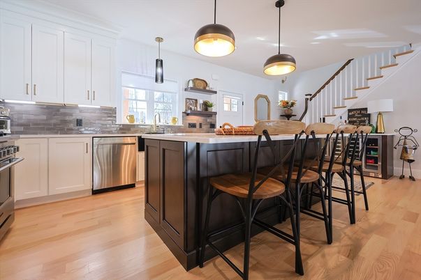 Interior, Kitchen, Pendant Lights, Stainless Steel Appliances, Wood Texture Flooring