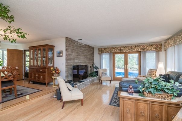 Fireplace, Interior, Living room, Stone Walls, Wood Texture Flooring
