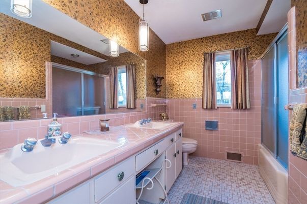 Bathroom, Dual Sink Vanities, Interior, Pendant Lights, Tile Countertops