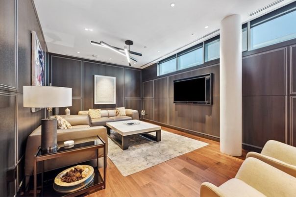 Interior, Living room, Recessed Lighting, Wood Texture Flooring