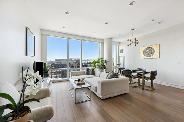 Dining room, Interior, Living room, Pendant Lights, Recessed Lighting, Wood Texture Flooring