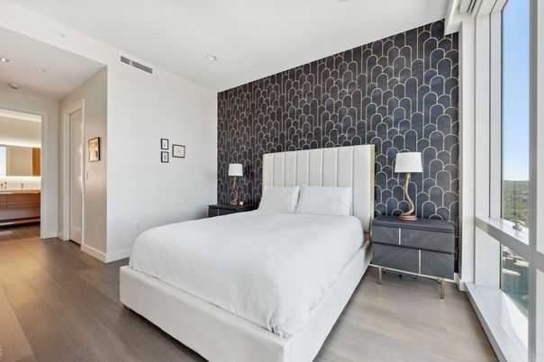 Bedroom, Interior, Recessed Lighting, Wood Texture Flooring