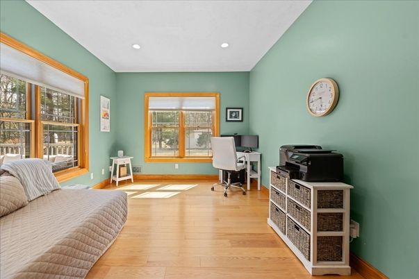 Bedroom, Home Office, Interior, Recessed Lighting, Wood Texture Flooring