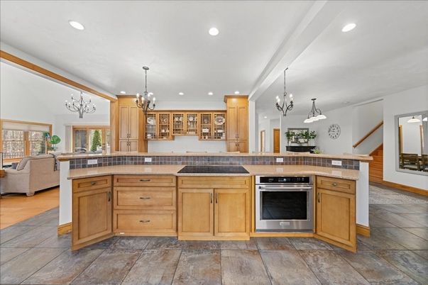 Chandelier, Interior, Kitchen, Pendant Lights, Recessed Lighting, Stainless Steel Appliances