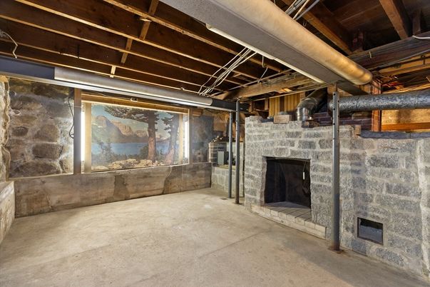 Fireplace, Interior, Stone Walls, Wooden Beams