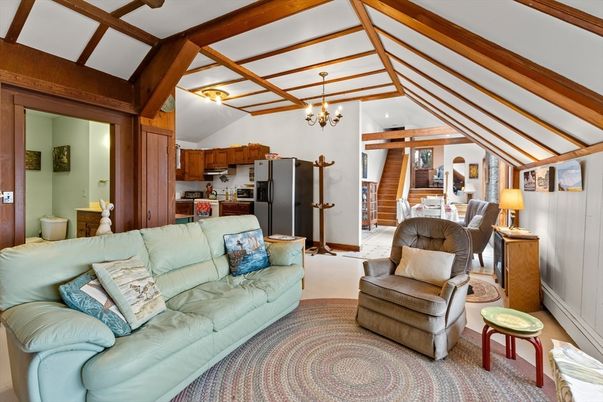 Chandelier, Dining room, Interior, Kitchen, Living room, Wooden Beams