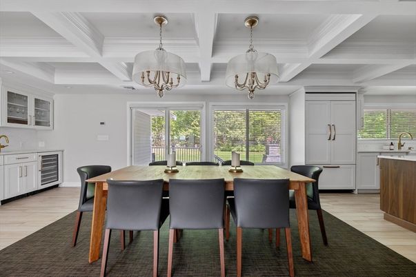 Chandelier, Dining room, Interior, Wood Texture Flooring
