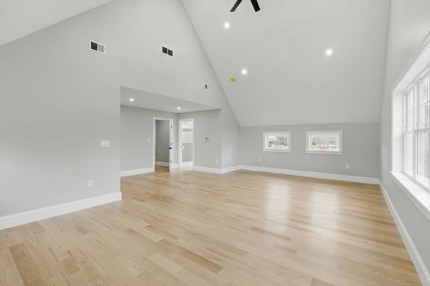 Empty room, Interior, Recessed Lighting, Wood Texture Flooring
