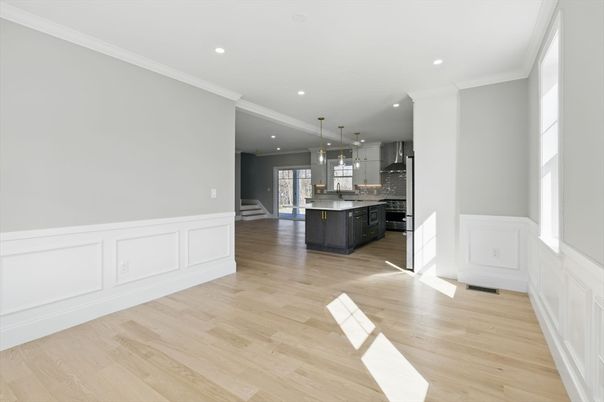 Interior, Kitchen, Pendant Lights, Recessed Lighting, Wood Texture Flooring