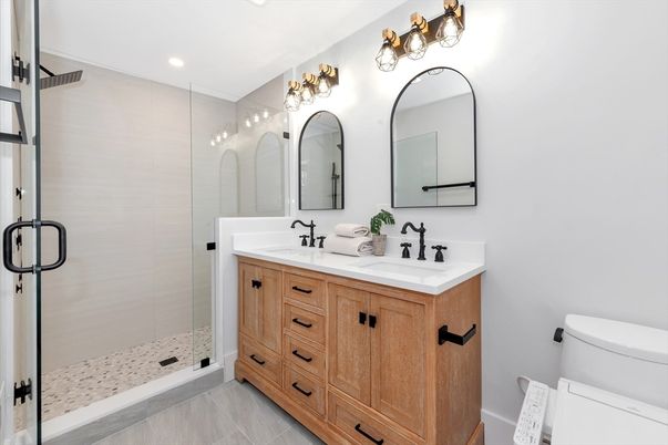 Bathroom, Dual Sink Vanities, Glass Shower, Interior, Recessed Lighting