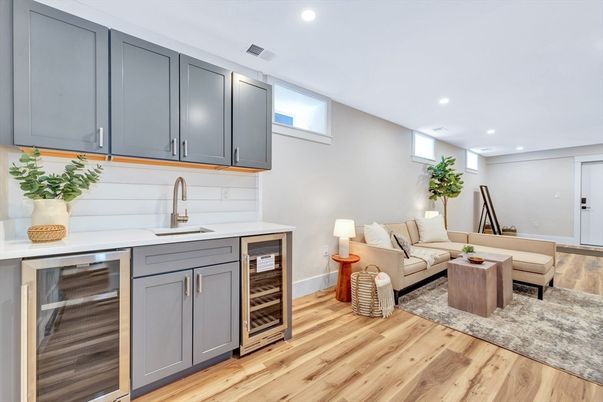 Interior, Kitchen, Living room, Recessed Lighting, Stainless Steel Appliances, Wood Texture Flooring