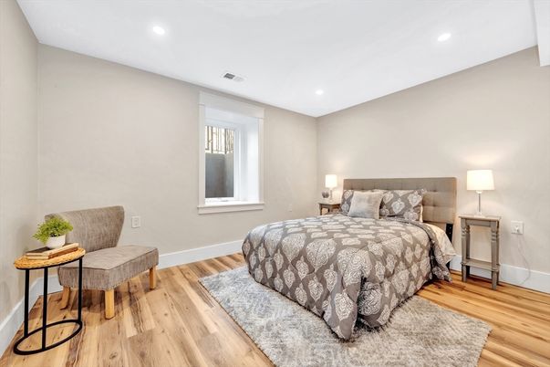 Bedroom, Interior, Recessed Lighting, Wood Texture Flooring