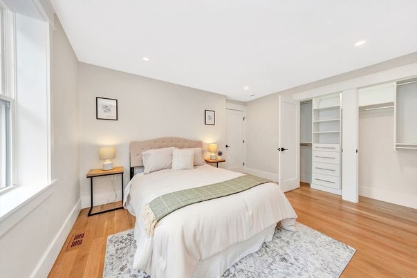 Bedroom, Interior, Recessed Lighting, Wood Texture Flooring