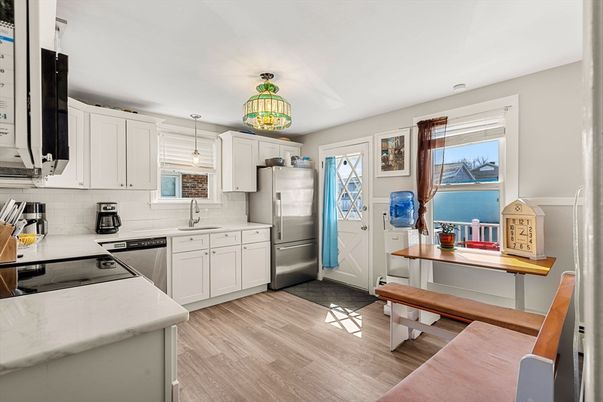 Interior, Kitchen, Pendant Lights, Stainless Steel Appliances, Wood Texture Flooring