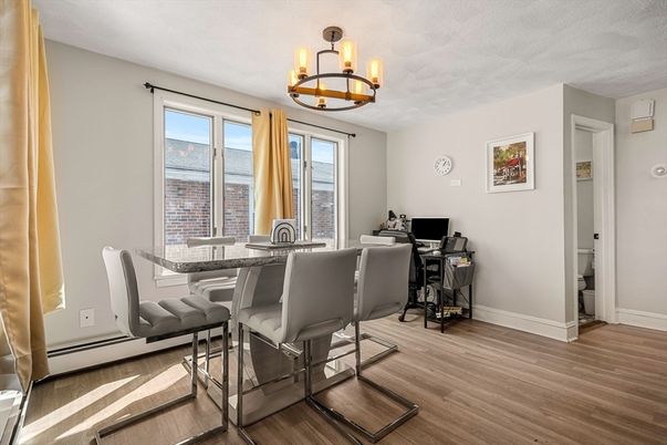 Chandelier, Home Office, Interior, Wood Texture Flooring