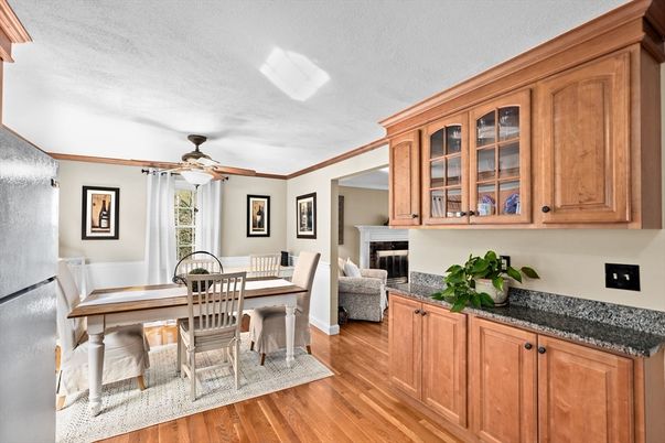 Dining room, Fireplace, Interior, Wood Texture Flooring