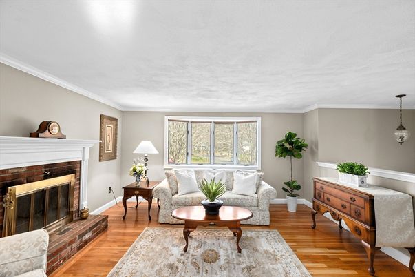 Fireplace, Interior, Living room, Pendant Lights, Wood Texture Flooring
