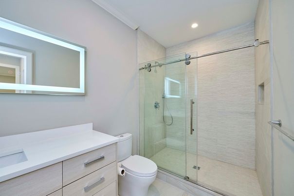 Bathroom, Glass Shower, Interior, Recessed Lighting