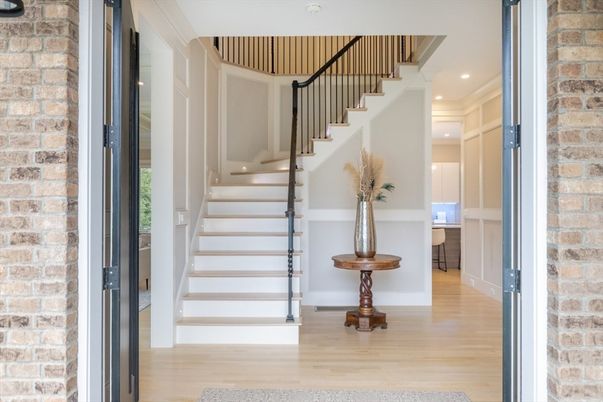 Interior, Recessed Lighting, Stone Walls, Wood Texture Flooring
