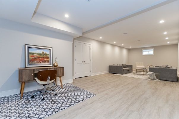 Home Office, Interior, Living room, Recessed Lighting, Wood Texture Flooring