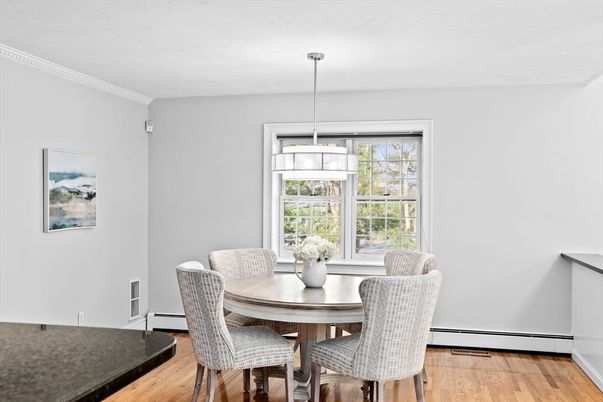 Dining room, Interior, Pendant Lights, Wood Texture Flooring