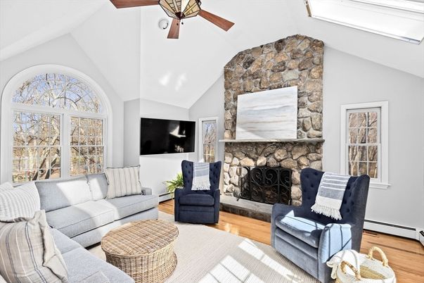 Fireplace, Interior, Living room, Stone Walls, Wood Texture Flooring