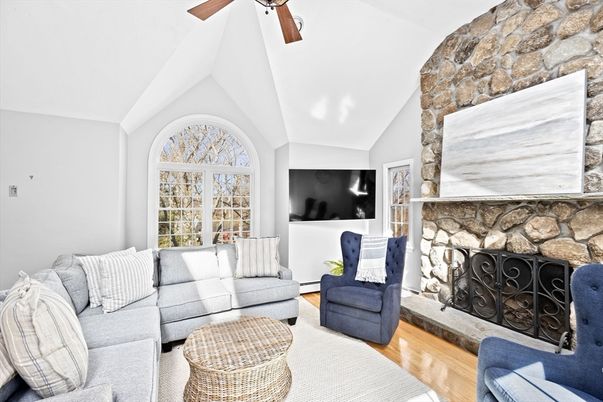 Fireplace, Interior, Living room, Stone Walls, Wood Texture Flooring