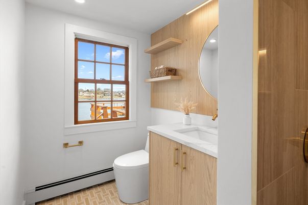 Bathroom, Interior, Recessed Lighting, Wooden Walls