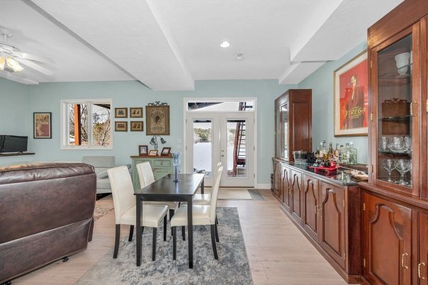 Dining room, Interior, Recessed Lighting, Wood Texture Flooring
