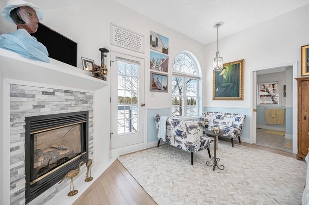 Fireplace, Interior, Pendant Lights, Wood Texture Flooring