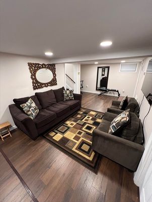 Interior, Living room, Recessed Lighting, Wood Texture Flooring