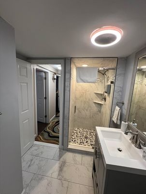Bathroom, Glass Shower, Interior, Marble, Marble Walls