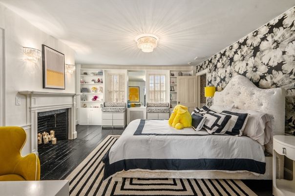 Bedroom, Fireplace, Interior, Wood Texture Flooring