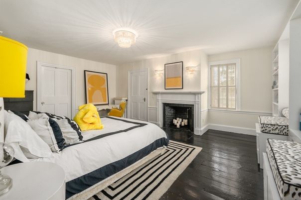Bedroom, Fireplace, Interior, Wood Texture Flooring