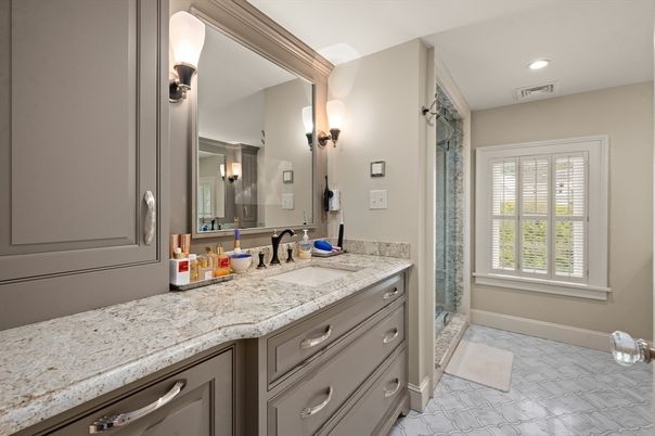 Bathroom, Dual Sink Vanities, Interior, Marble, Recessed Lighting