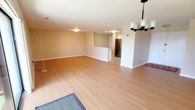 Empty room, Interior, Pendant Lights, Wood Texture Flooring