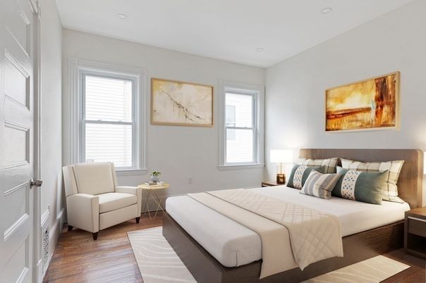 Bedroom, Interior, Recessed Lighting, Wood Texture Flooring