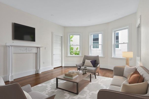 Interior, Living room, Recessed Lighting, Wood Texture Flooring