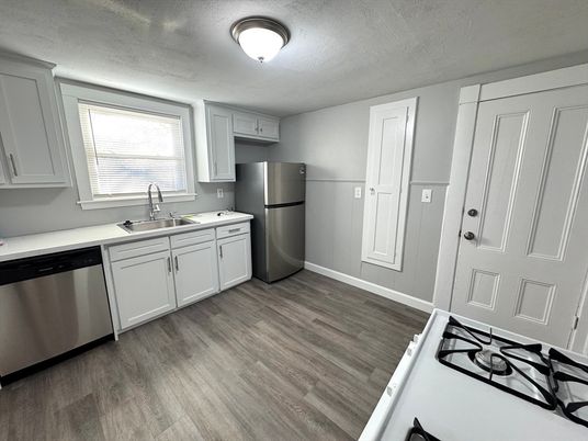Interior, Kitchen, Stainless Steel Appliances, Wood Texture Flooring